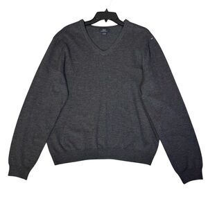 Brooks Brothers Mens Large Merino Wool Blend‎ V-Neck Sweater Gray Quiet Luxury
